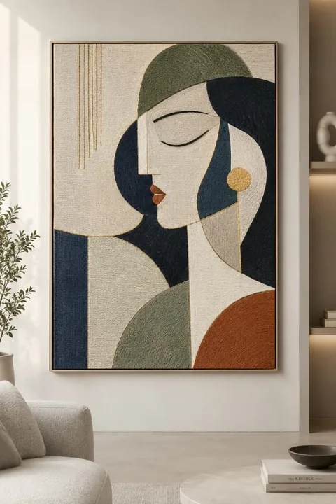 Abstract embroidered textile artwork