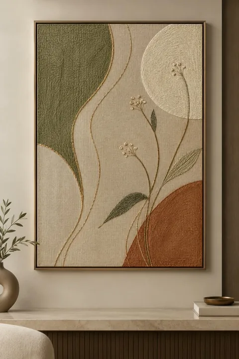 Abstract embroidered textile artwork