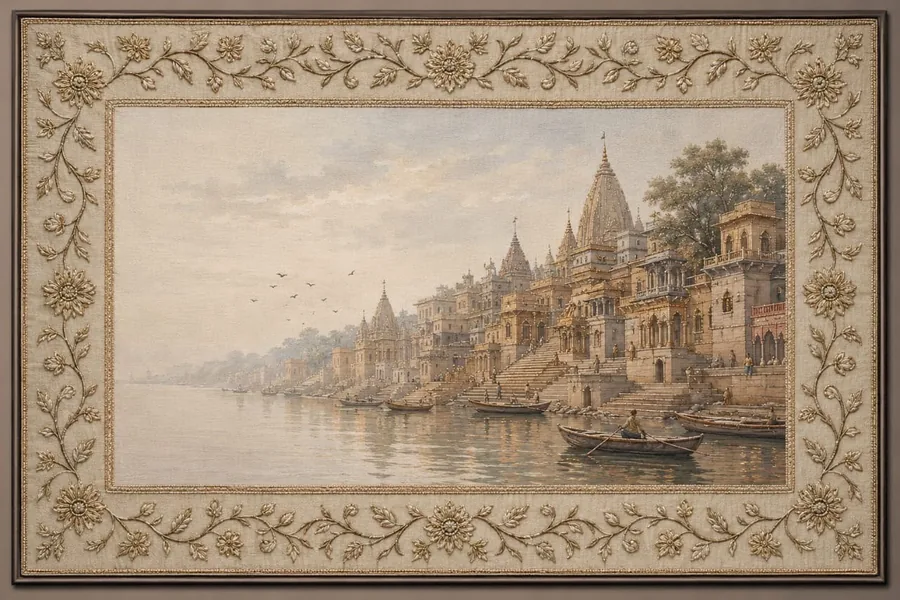 Traditional gold embroidered city artwork