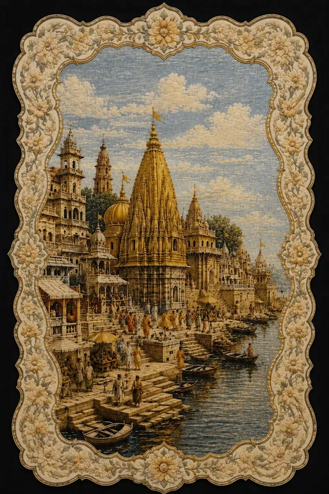 Traditional gold embroidered temple artwork
